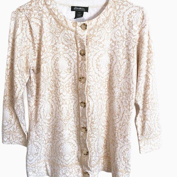 Eddie Bauer Beige White Cardigan SZ SP - Picture 1 of 8